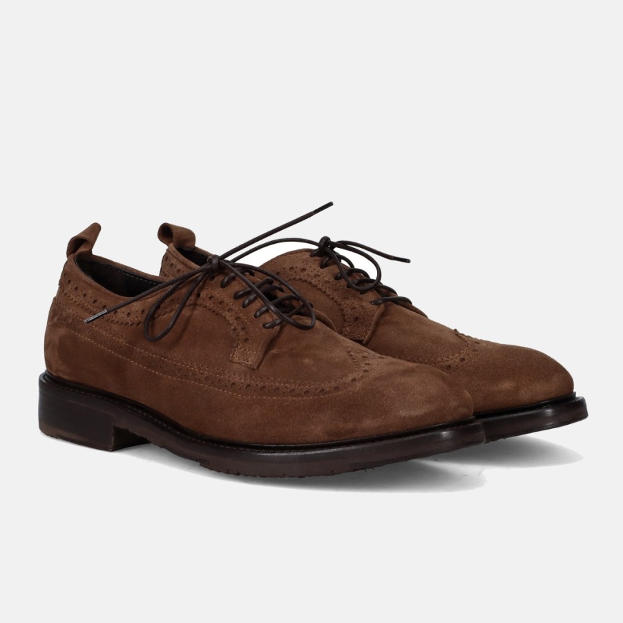 Manner SANGIORGIO Schnuren | Vicolo 8 Herren-Derby-Schuh Aus Braunem Wildleder