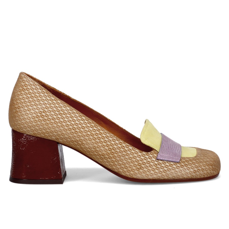 Frauen SANGIORGIO Slipper | Chie Mihara Marla Mokassin In Beige, Limette Und Lavendel Mit Mittlerem Absatz