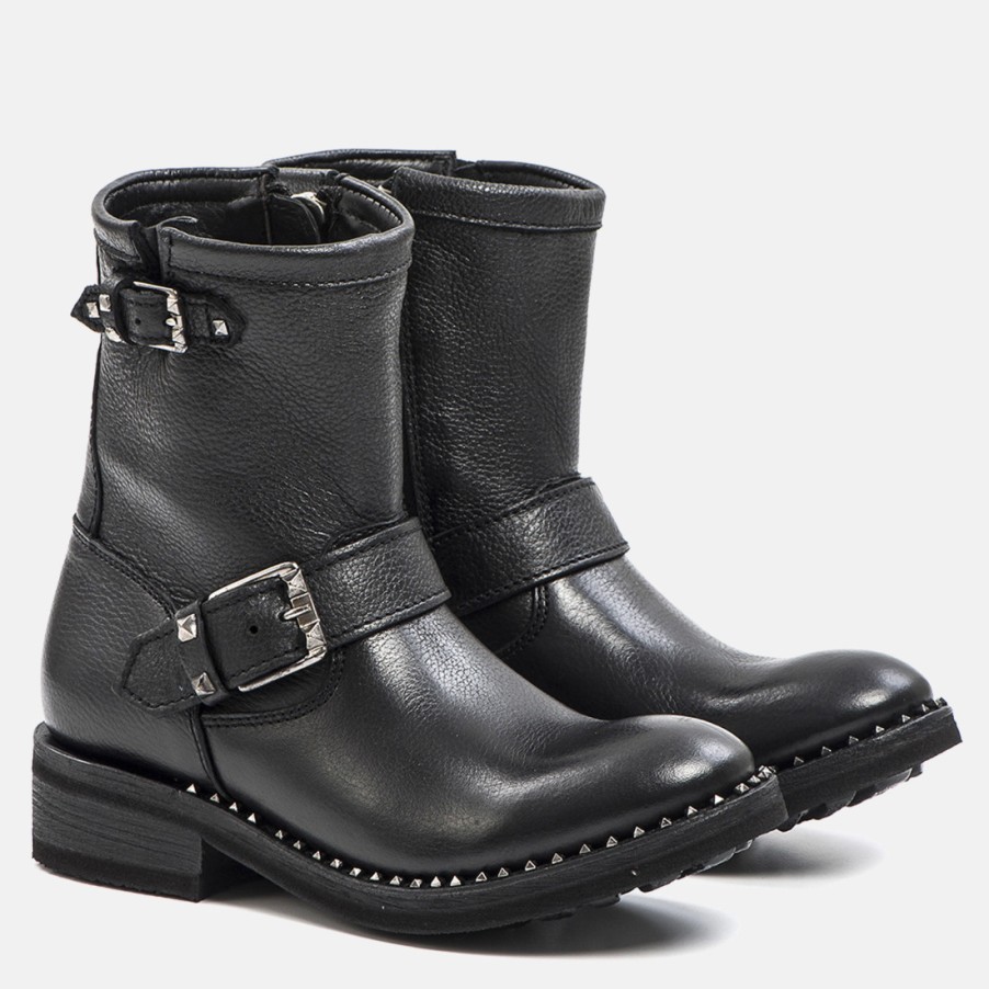 Frauen SANGIORGIO Biker | Soho Black Ash Mexikanische Stiefel Aus Schaumstoff Mit Schnalle