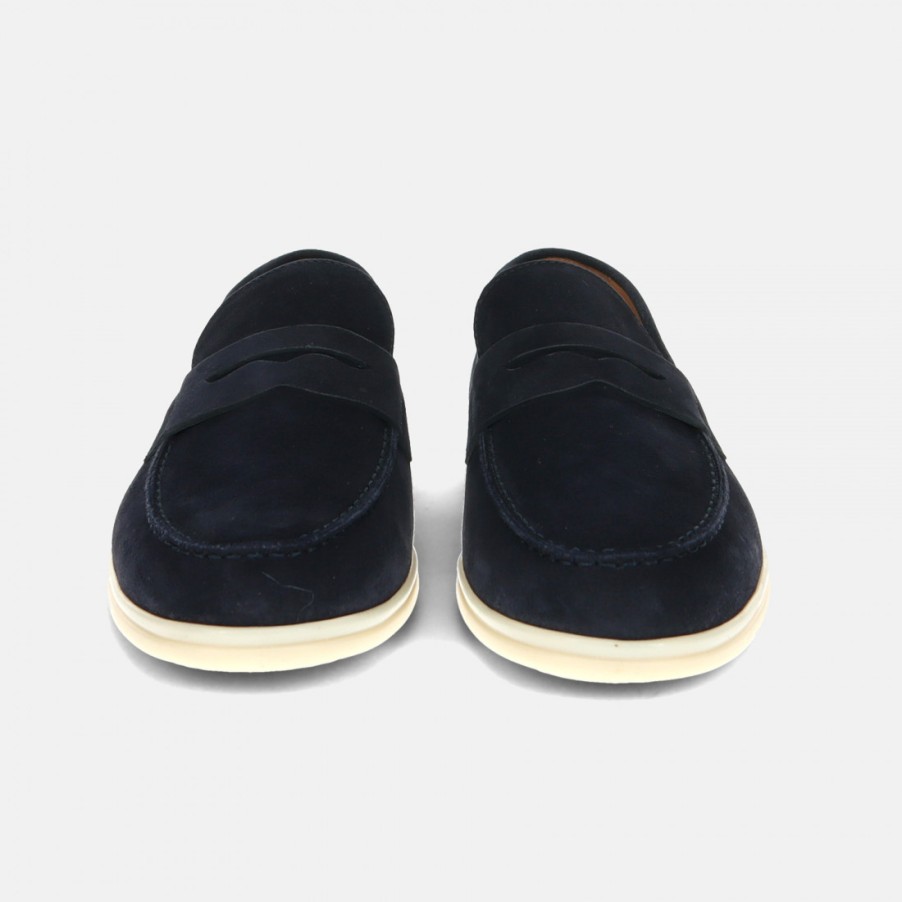 Manner SANGIORGIO Slipper | Rossano Bisconti Herren-Mokassin Aus Blauem Wildleder