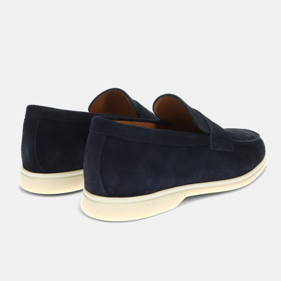 Manner SANGIORGIO Slipper | Rossano Bisconti Herren-Mokassin Aus Blauem Wildleder