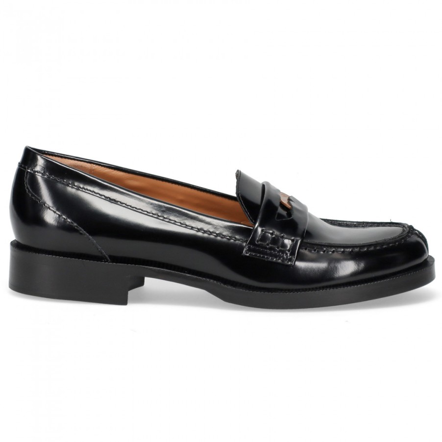 Frauen SANGIORGIO Slipper | Le Claire Penny Loafer Aus Schwarzem Geburstetem Leder