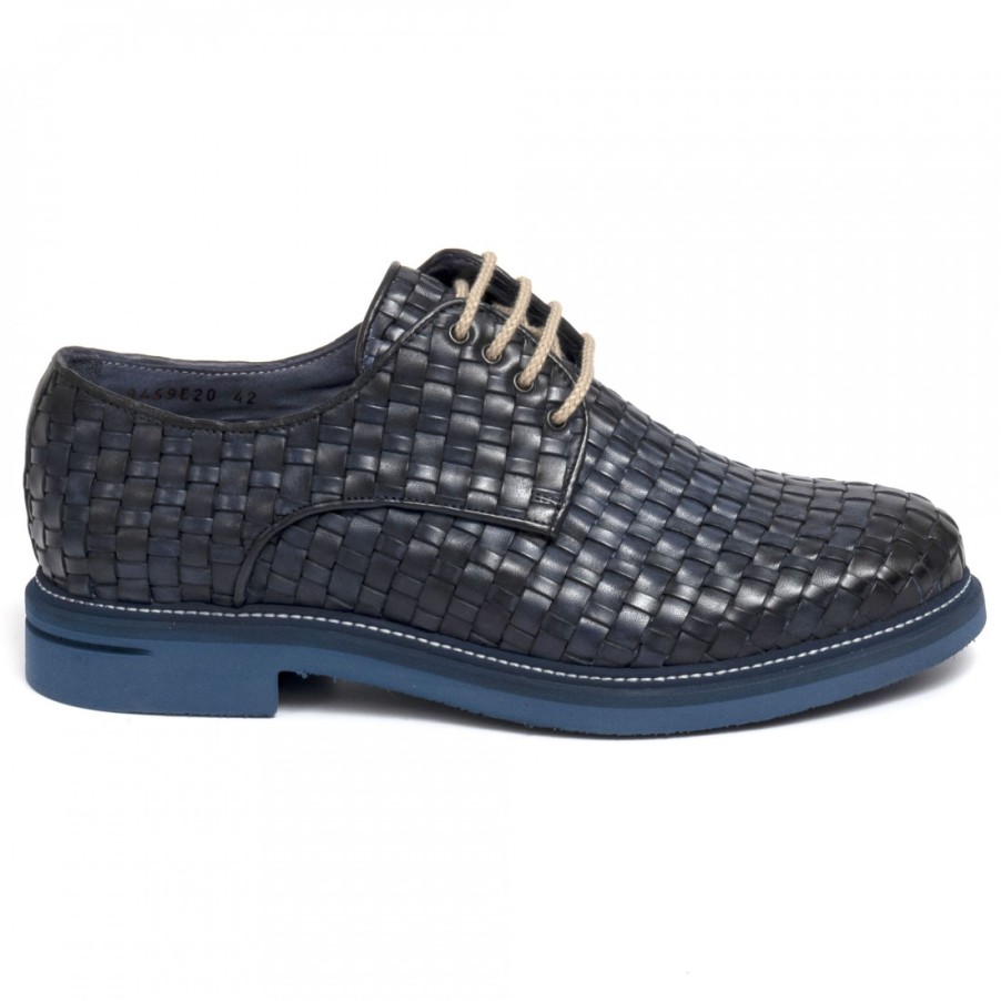 Manner SANGIORGIO Schnuren | Blaue, Weise Schnur-Derby-Schuhe Von John Aus Gewebtem Leder