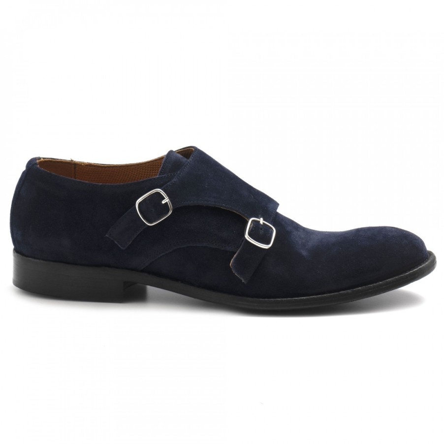 Manner SANGIORGIO Monchsriemen | Pawelk'S Double Monk Straps-Schuhe Fur Herren Aus Blauem Wildleder