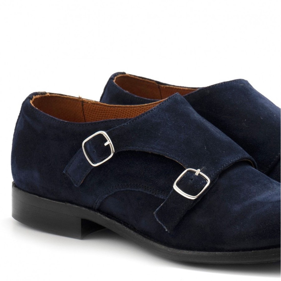 Manner SANGIORGIO Monchsriemen | Pawelk'S Double Monk Straps-Schuhe Fur Herren Aus Blauem Wildleder