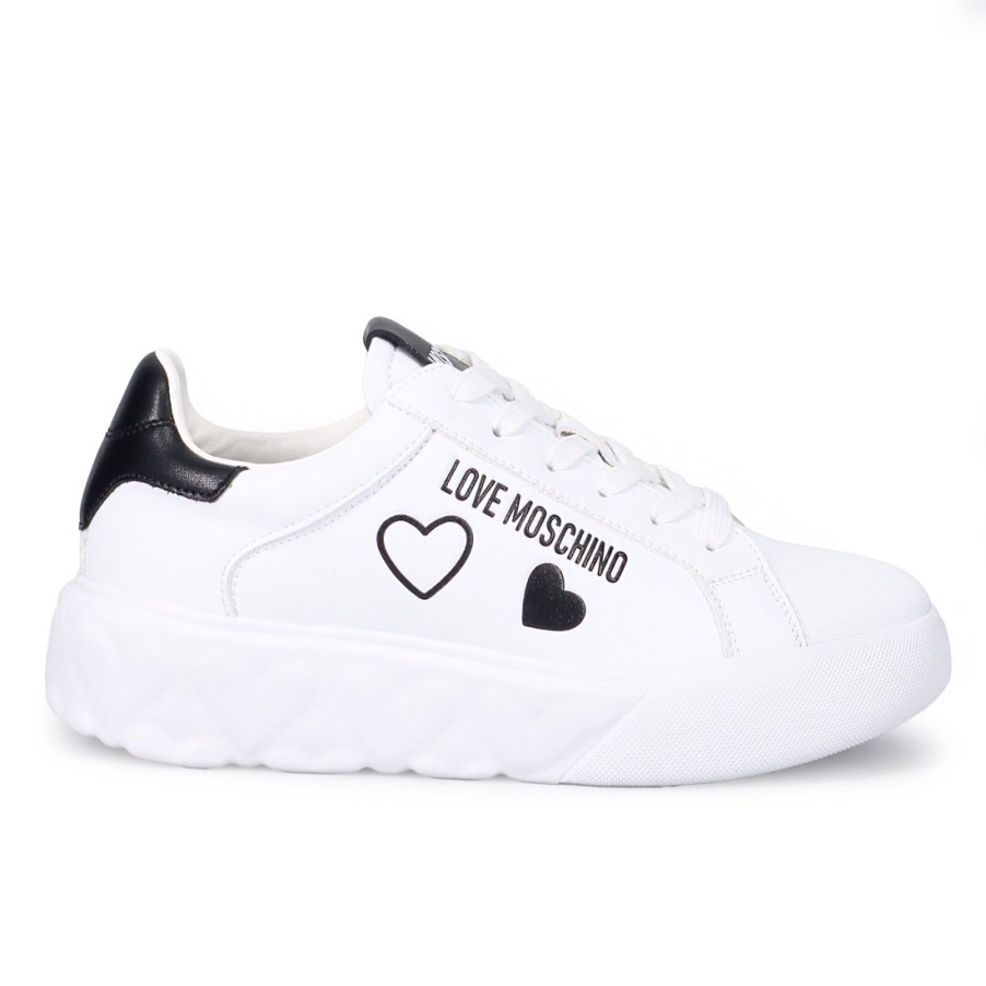 Frauen SANGIORGIO Turnschuhe | Love Moschino Damen-Sneaker Aus Schwarzem Und Weisem Leder