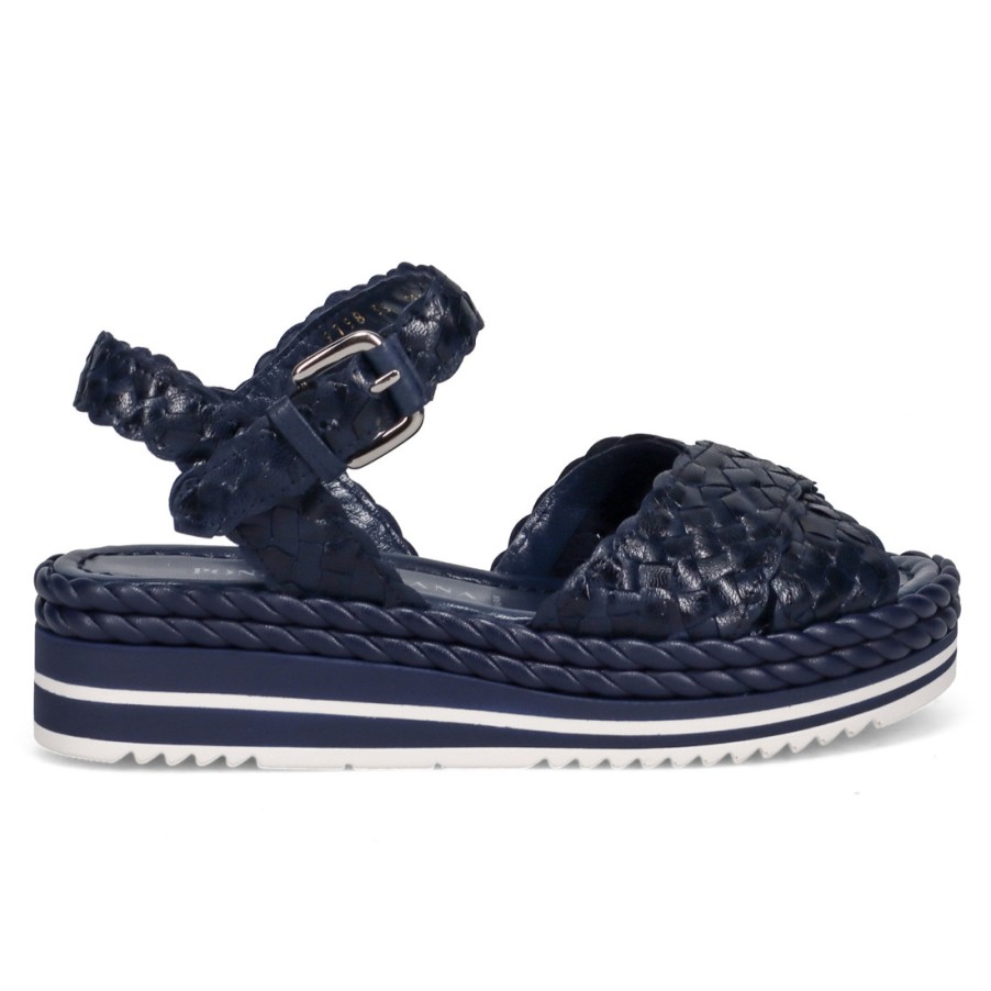 Frauen SANGIORGIO Sandalen | Pons Quintana Milano Blaue Sandale Aus Gewebtem Leder