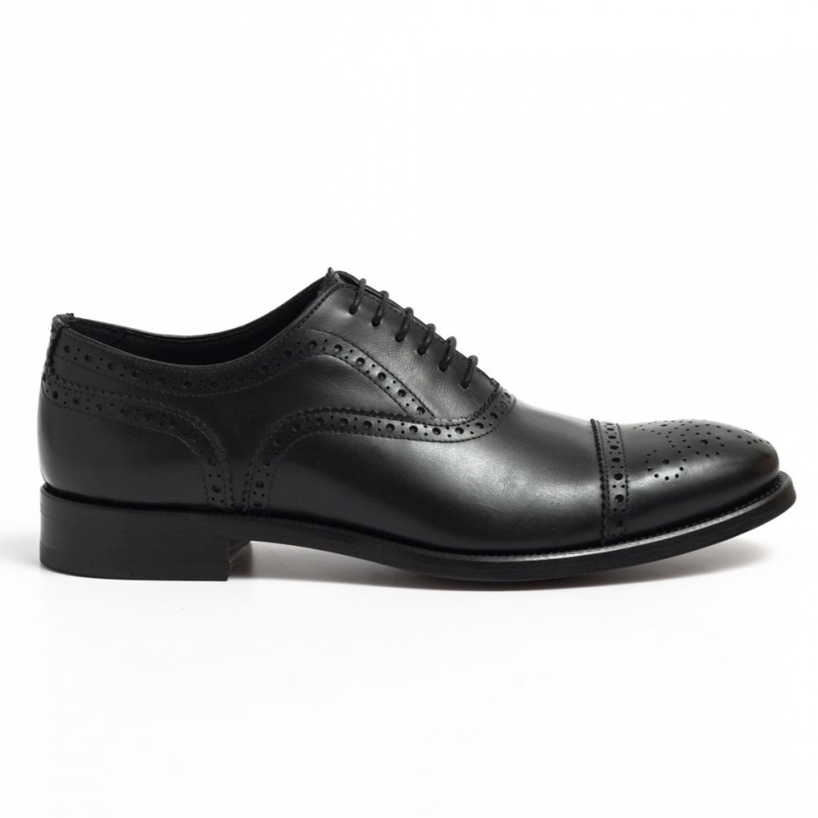 Manner SANGIORGIO Schnuren | Oxford-Halbbrogue Aus Schwarzem Kalbsleder