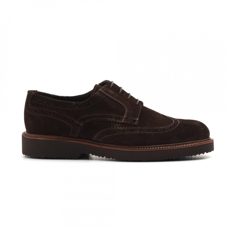 Manner SANGIORGIO Schnuren | Wingtip-Derby-Schuhe Aus Weichem Dunkelbraunem Wildleder