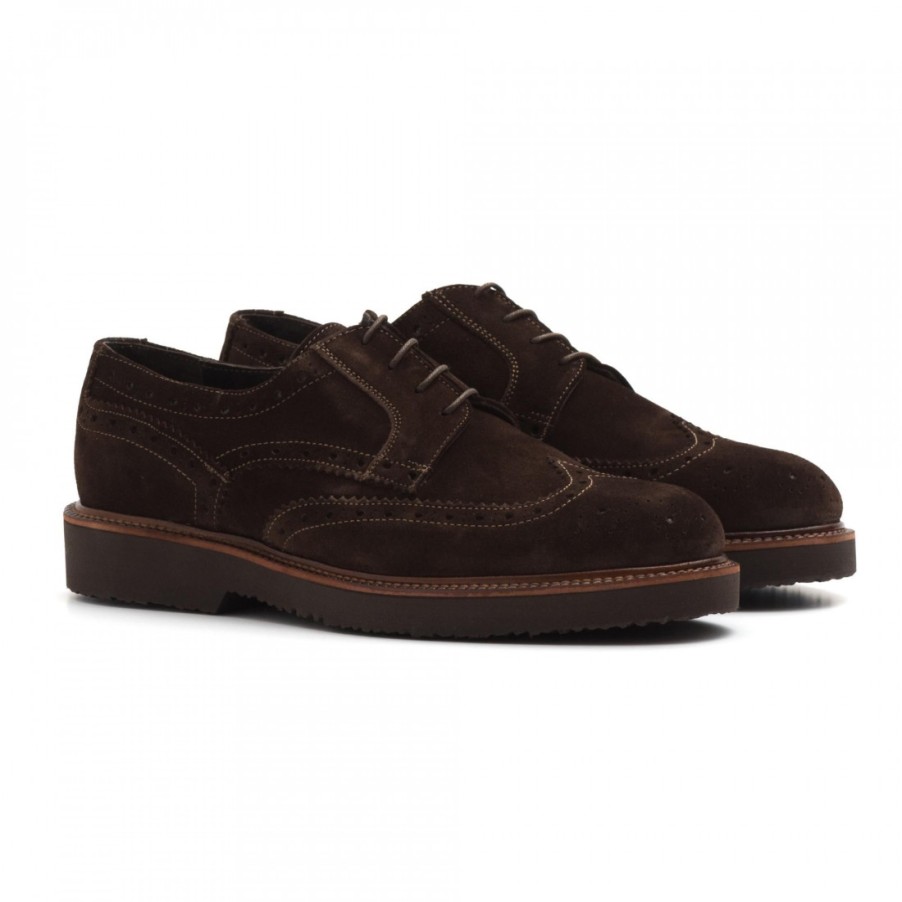 Manner SANGIORGIO Schnuren | Wingtip-Derby-Schuhe Aus Weichem Dunkelbraunem Wildleder