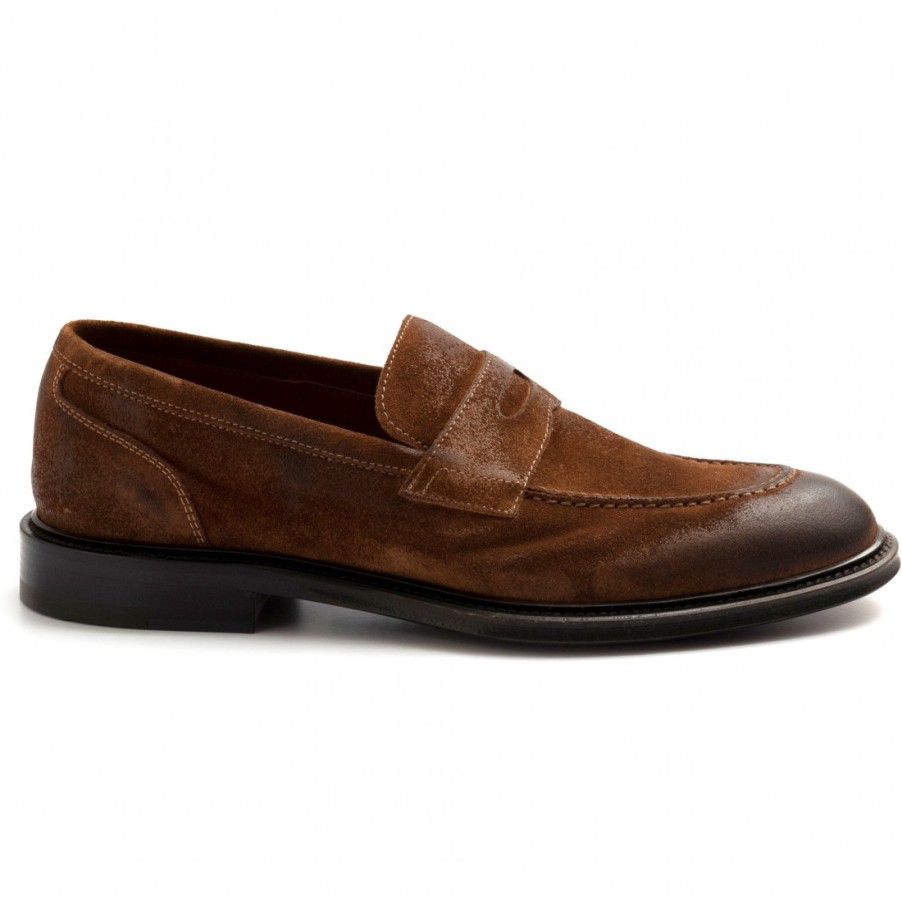 Manner SANGIORGIO Slipper | John White By Brecos Herren-Mokassin Aus Ungefuttertem Braunem Wildleder