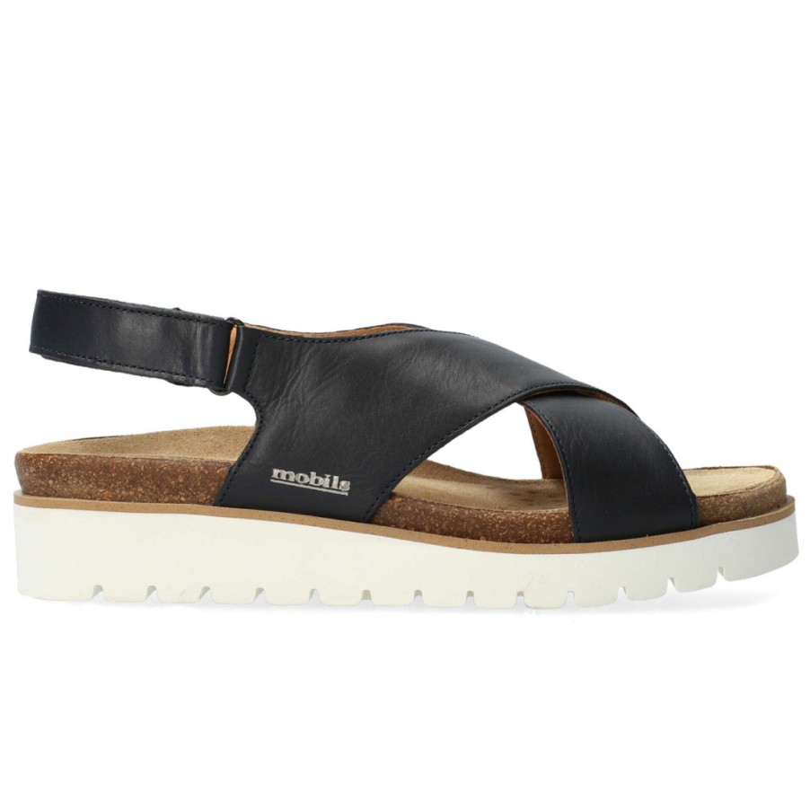 Frauen SANGIORGIO Sandalen | Mephisto Mobils Tally Damensandale Aus Blauem Leder Mit Fusbett