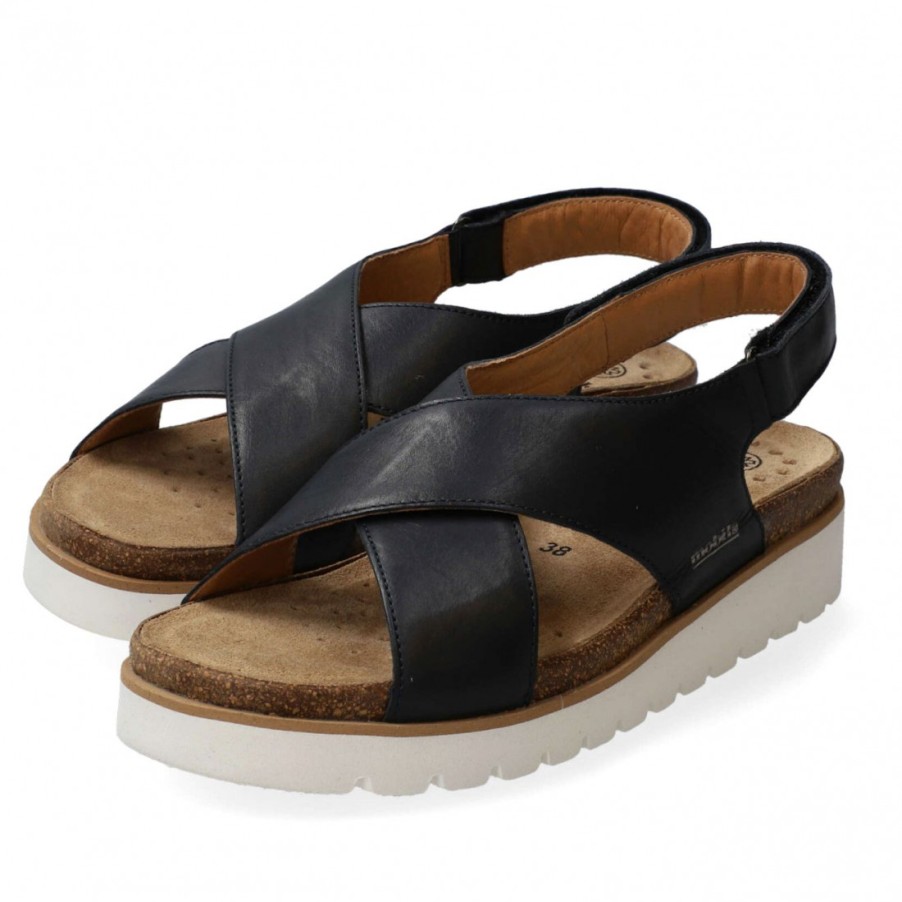 Frauen SANGIORGIO Sandalen | Mephisto Mobils Tally Damensandale Aus Blauem Leder Mit Fusbett