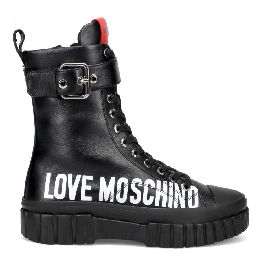 Frauen SANGIORGIO Stiefeletten | Love Moschino Damen-Schnurstiefelette Mit Weisem Logo