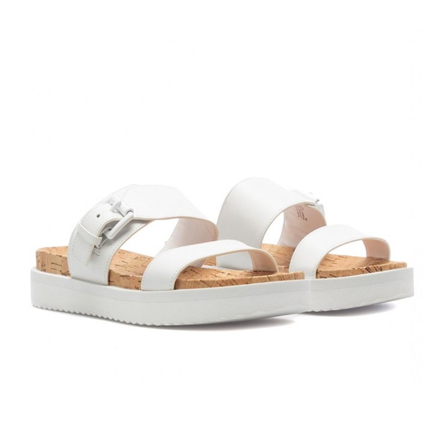 Frauen SANGIORGIO Sandalen | Ciabatta Michael Kors Bo In Pelle Bianca Con Plantare Sughero