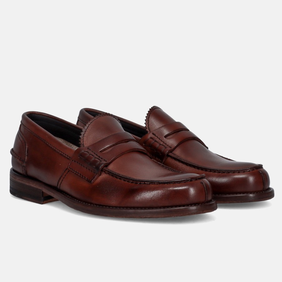 Manner SANGIORGIO Slipper | Jerold Wilton College-Loafer Aus Braunem Geburstetem Leder