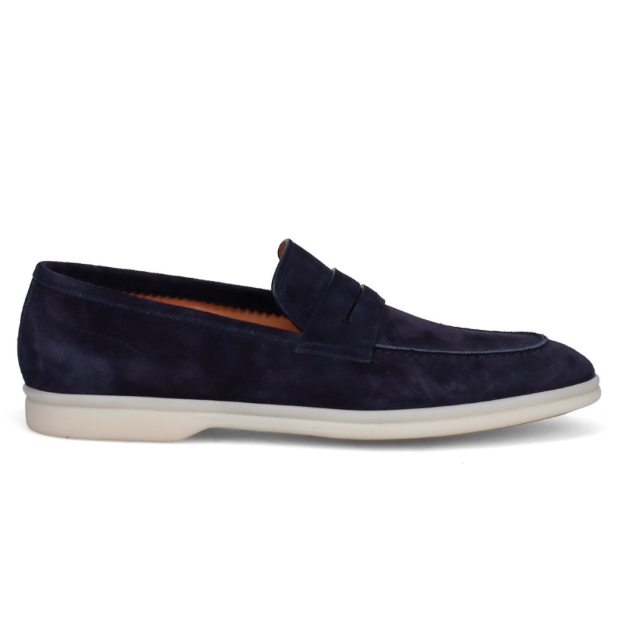 Manner SANGIORGIO Slipper | Fabi Ramsey Blue Abissy Herren-Mokassin Aus Weichem Wildleder