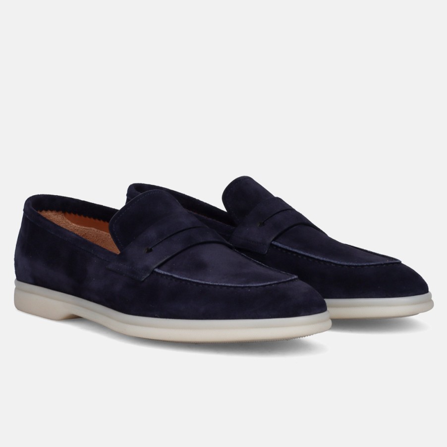 Manner SANGIORGIO Slipper | Fabi Ramsey Blue Abissy Herren-Mokassin Aus Weichem Wildleder