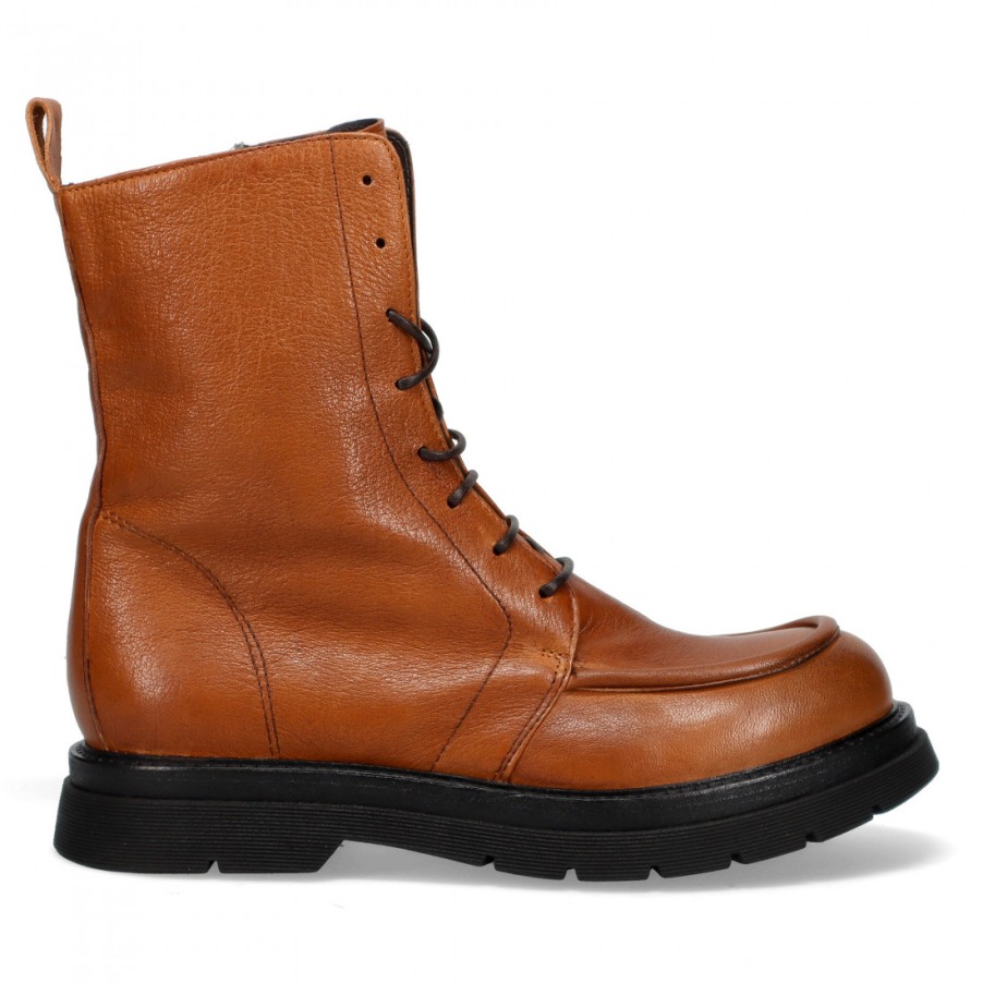 Frauen SANGIORGIO Stiefeletten | Damen-Schnurstiefelette Vicolo 8 Aus Cognacfarbenem Leder