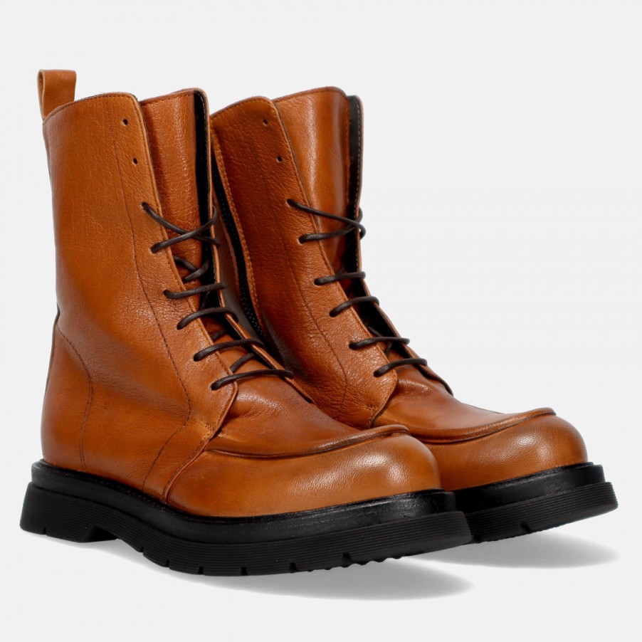 Frauen SANGIORGIO Stiefeletten | Damen-Schnurstiefelette Vicolo 8 Aus Cognacfarbenem Leder