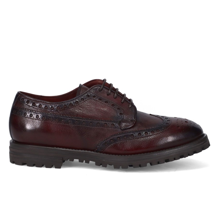 Manner SANGIORGIO Schnuren | Sturlini Derby-Brogue-Schuh Aus Burgunderrotem Leder