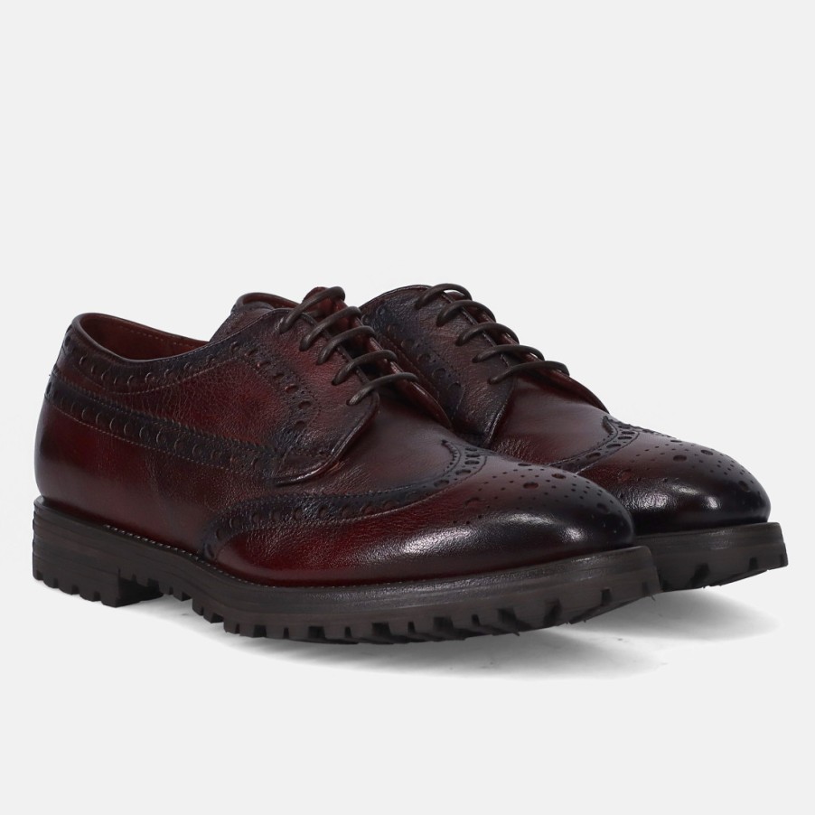 Manner SANGIORGIO Schnuren | Sturlini Derby-Brogue-Schuh Aus Burgunderrotem Leder