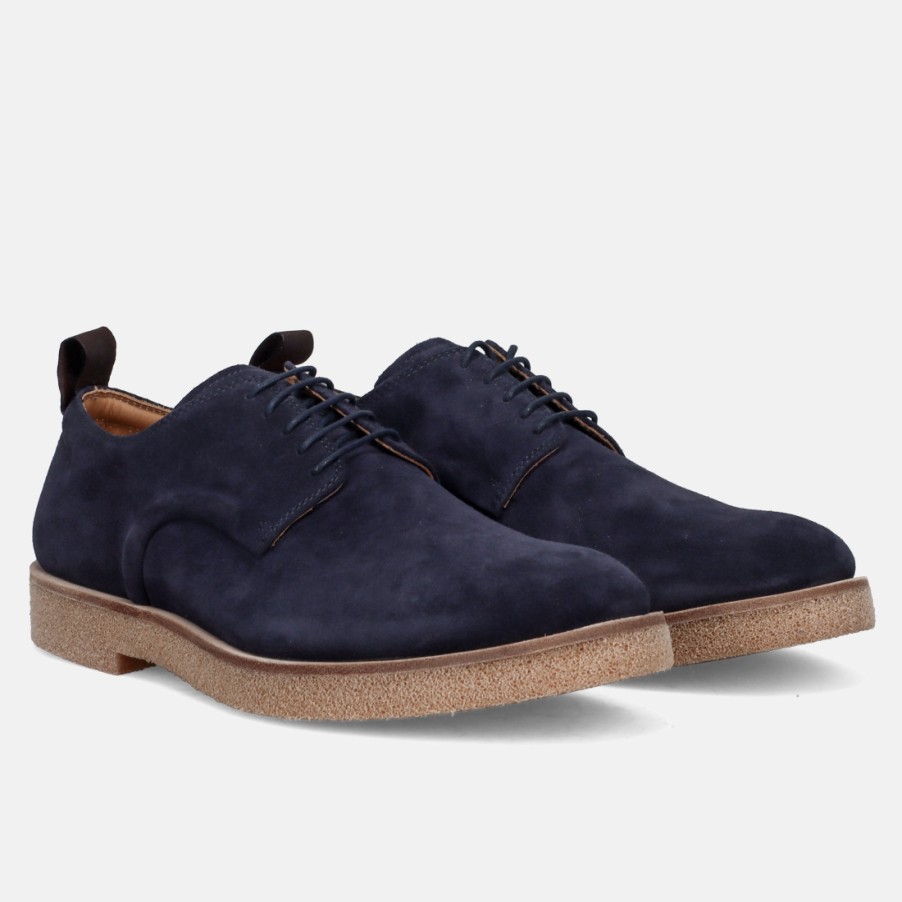 Manner SANGIORGIO Schnuren | Sturlini Herren-Derby-Schuh Aus Blauem Wildleder