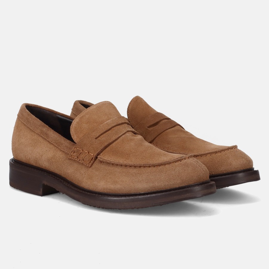 Manner SANGIORGIO Slipper | Vicolo8 Herren-Mokassin Aus Hellbraunem Wildleder