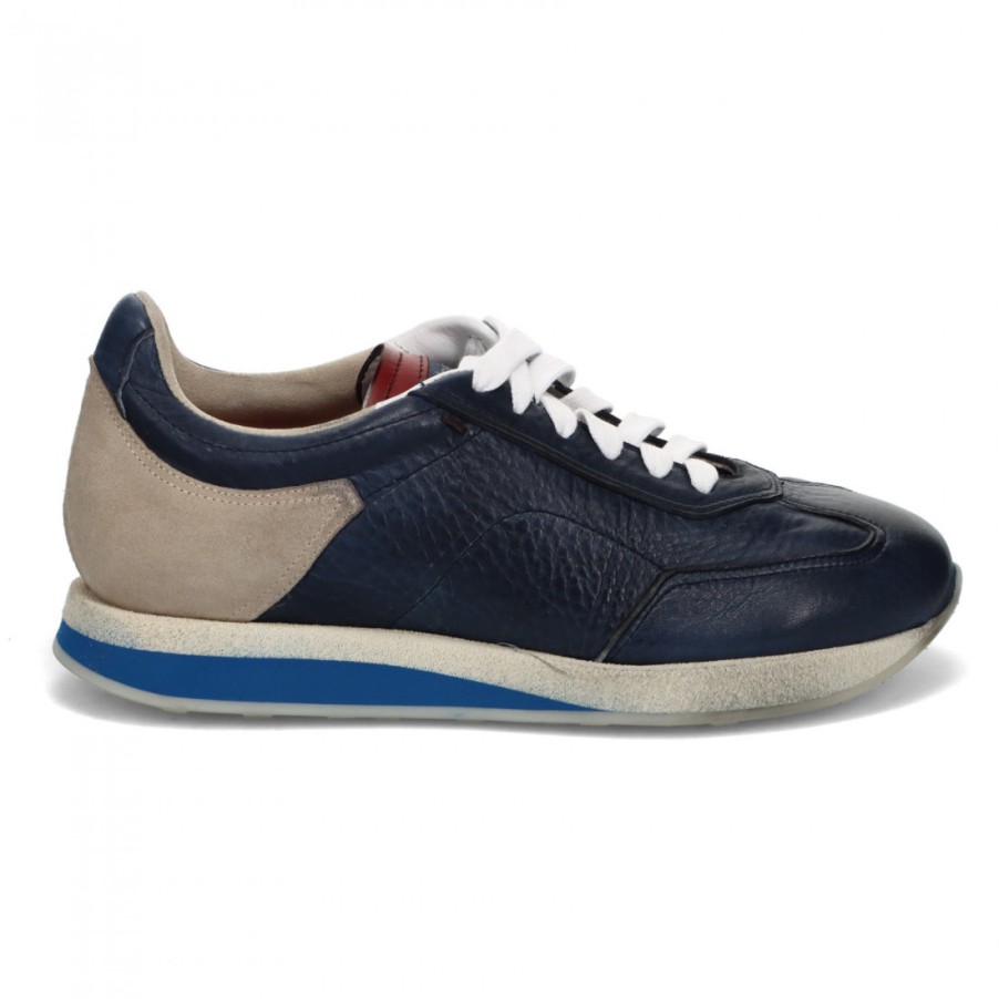 Manner SANGIORGIO Turnschuhe | Calpierre Meta Herren-Sneaker Aus Blauem, Ungefuttertem Leder