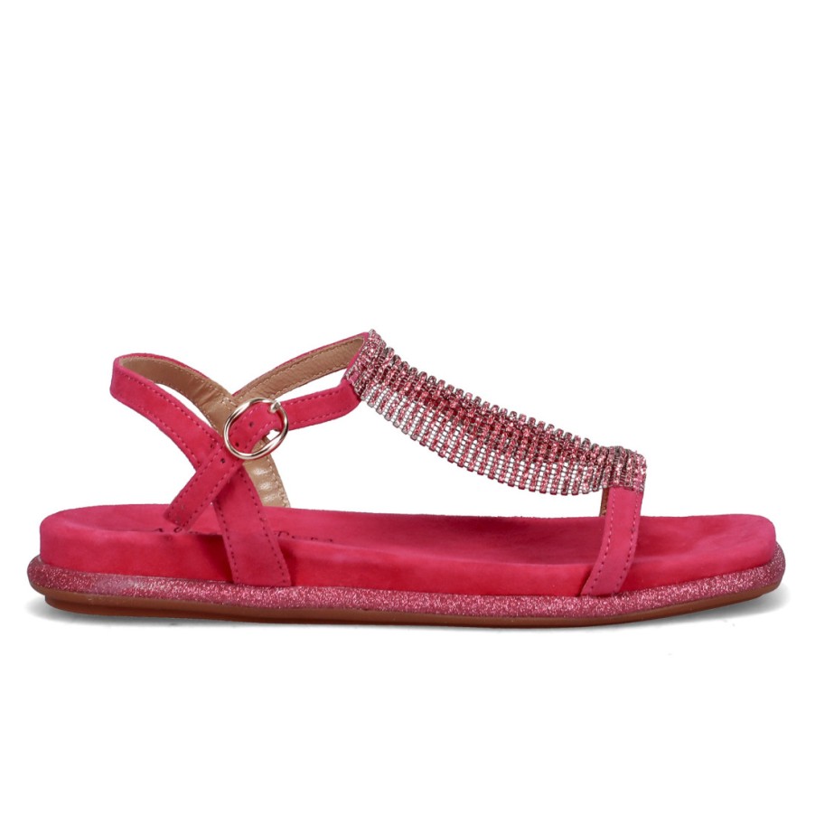 Frauen SANGIORGIO Sandalen | Alma En Pena Viezma Fuchsia Wildledersandale Mit Glanzendem Metallgeflecht