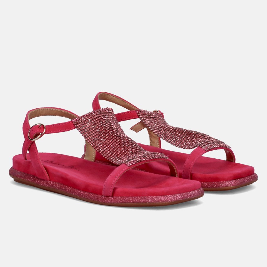 Frauen SANGIORGIO Sandalen | Alma En Pena Viezma Fuchsia Wildledersandale Mit Glanzendem Metallgeflecht