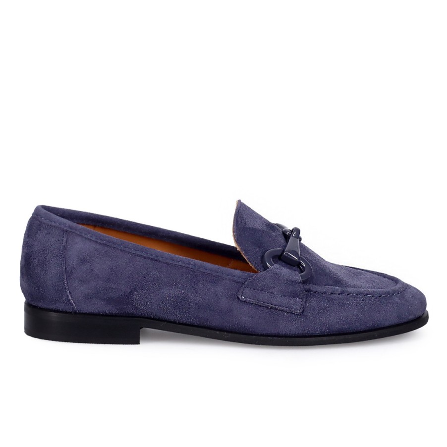 Frauen SANGIORGIO Slipper | Belle Vie Damen-Mokassin Aus Blauem Jeans-Wildleder Mit Horsebit