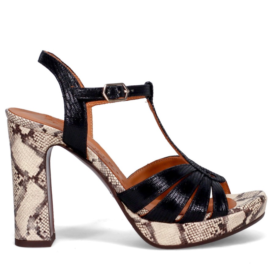 Frauen SANGIORGIO Sandalen | Chie Mihara Cafra Sandale In Schwarz Und Animalier Mit Hohem Absatz