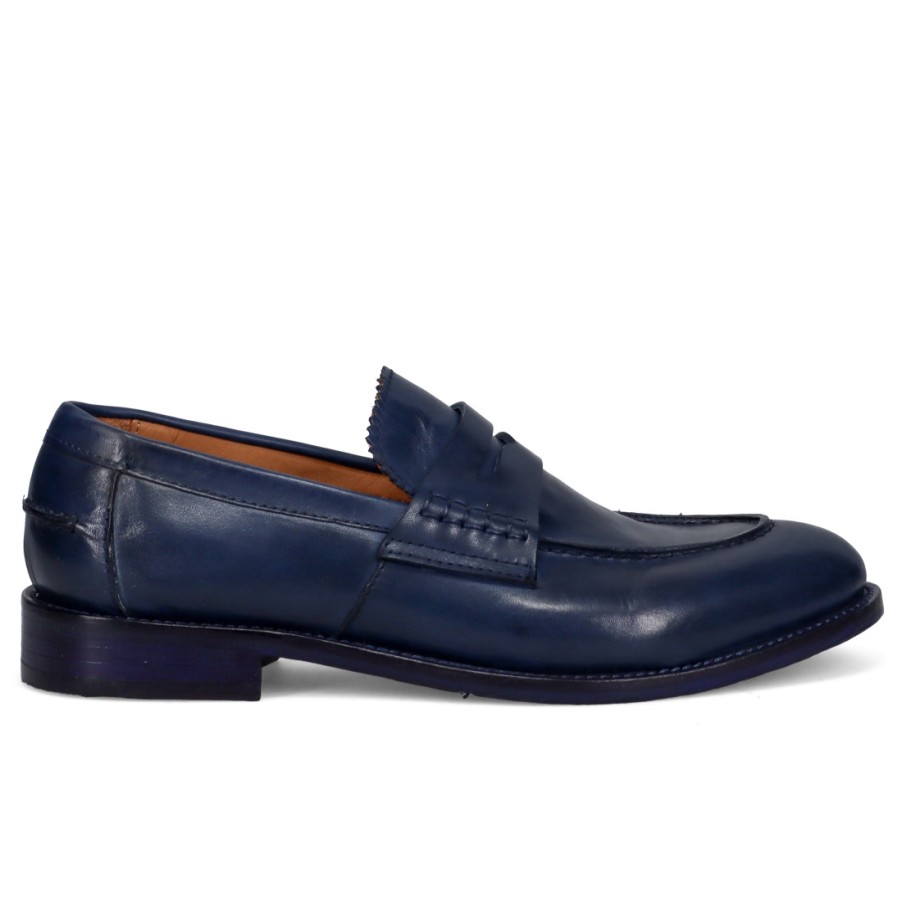 Manner SANGIORGIO Slipper | Jp/David Handgefertigter Mokassin Fur Herren Aus Blauem Leder