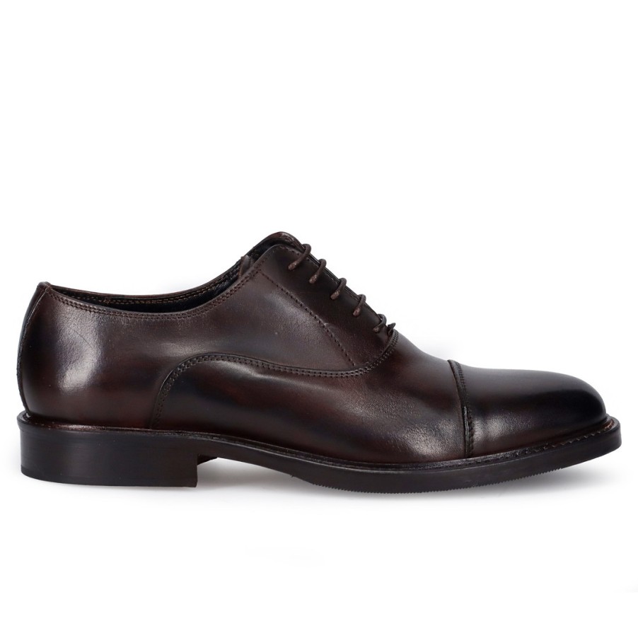 Manner SANGIORGIO Schnuren | Sangiorgio Herren-Oxford-Schuh Aus Dunkelbraunem Leder