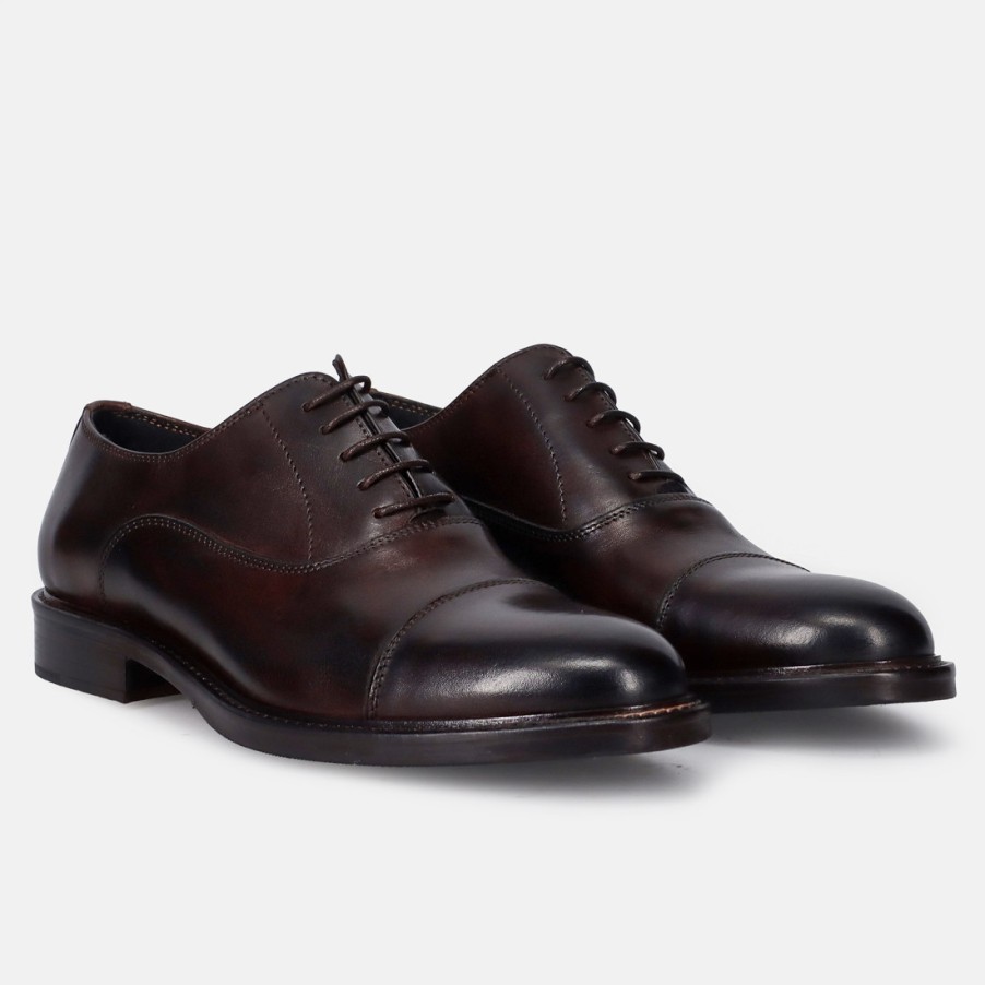 Manner SANGIORGIO Schnuren | Sangiorgio Herren-Oxford-Schuh Aus Dunkelbraunem Leder