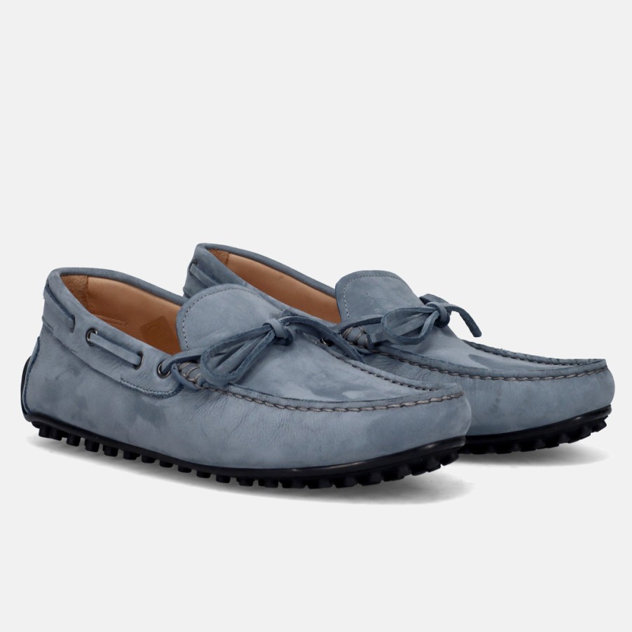 Manner SANGIORGIO Slipper | Rossano Bisconti Herren-Mokassins Aus Hellblauem Nubuk