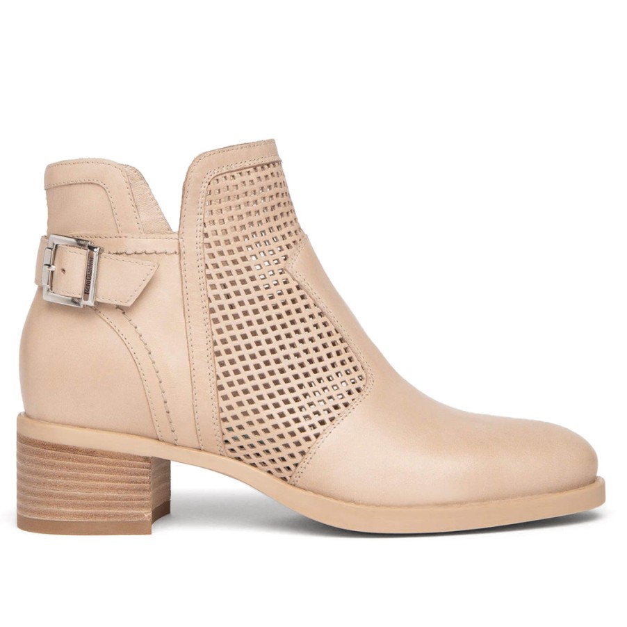 Frauen SANGIORGIO Stiefeletten | Nerogiardini Beige Stiefeletten Aus Gelasertem Leder Mit Niedrigem Absatz