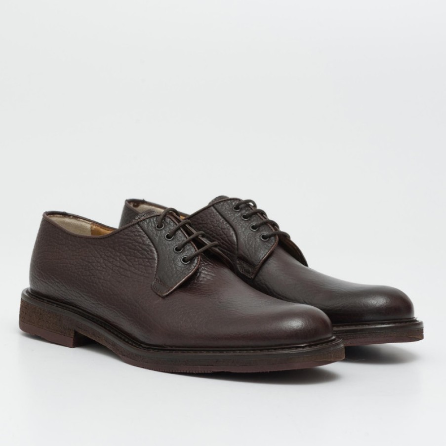 Manner SANGIORGIO Schnuren | Derby-Schuhe Aus Braunem Vollnarbenleder