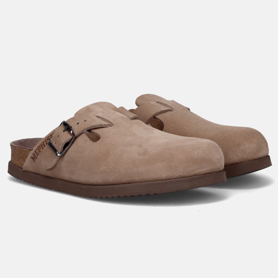 Manner SANGIORGIO Sandalen | Mephisto Nathan Mule Aus Taubengrauem Wildleder Mit Anatomischem Fusbett