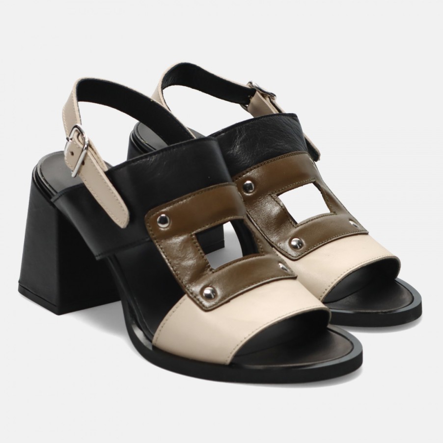 Frauen SANGIORGIO Sandalen | Sandale „Le Bohemien" Aus Schwarzem, Beigem Und Braunem Leder