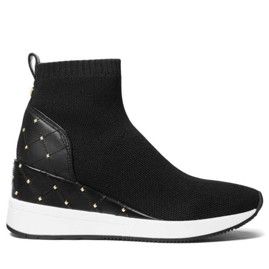 Frauen SANGIORGIO Turnschuhe | Michael Kors Skyler Bootie Sock Sneaker Aus Schwarzem Mesh Und Leder Mit Nieten