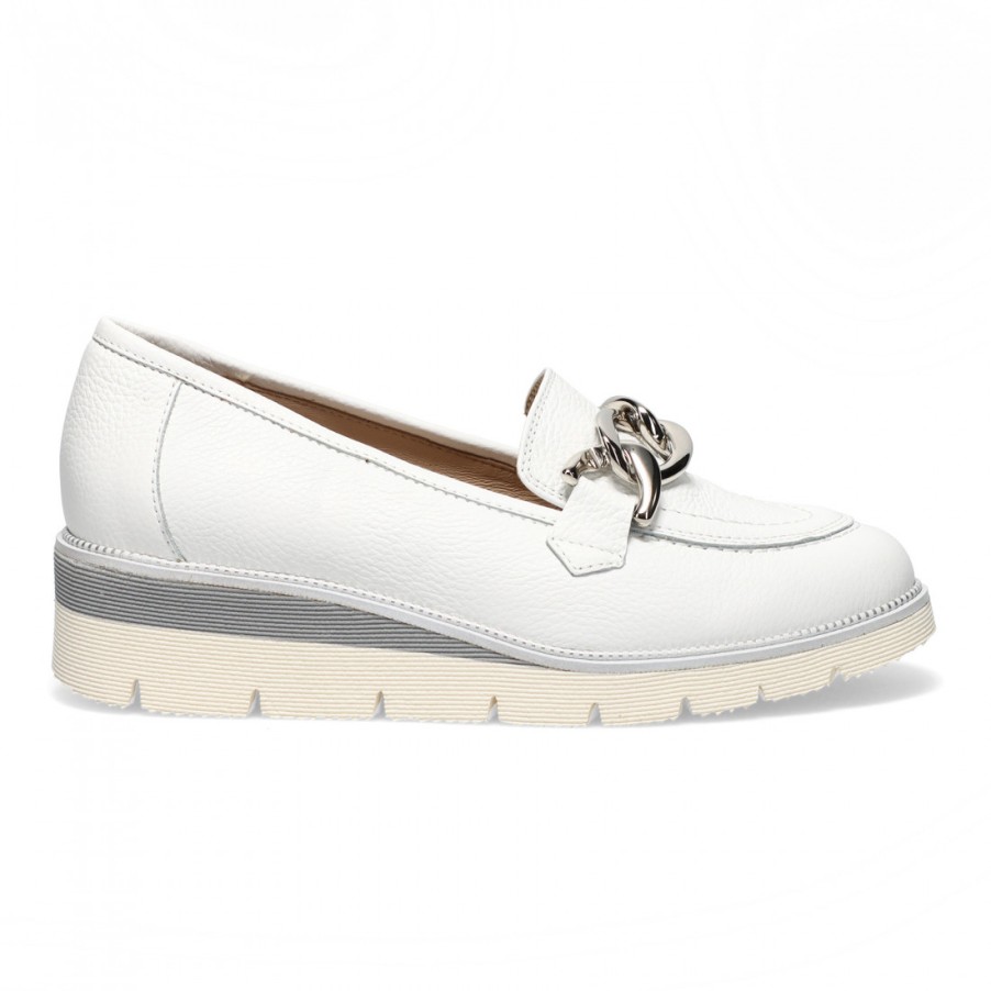 Frauen SANGIORGIO Slipper | Sangiorgio-Loafer Aus Weisem Leder Mit Kette