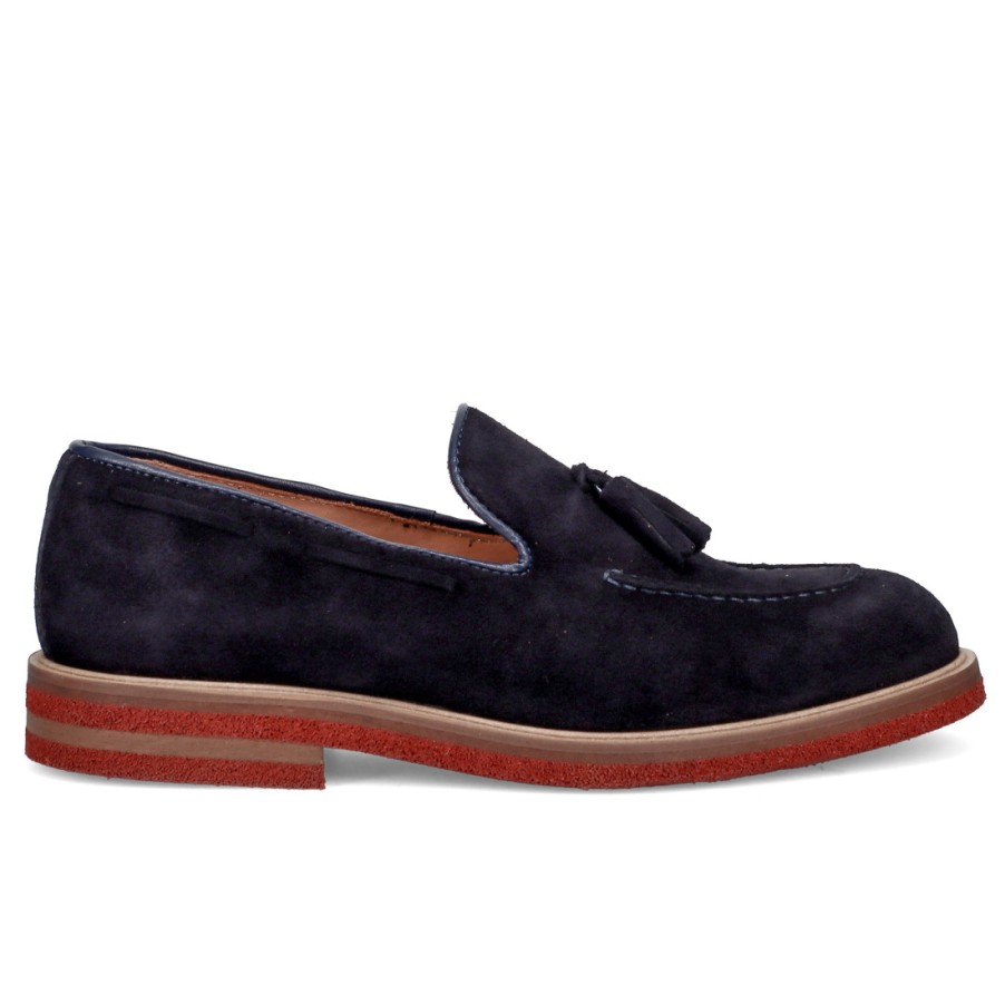 Manner SANGIORGIO Slipper | Sangiorgio Herren-Loafer Aus Blauem Wildleder Mit Quasten