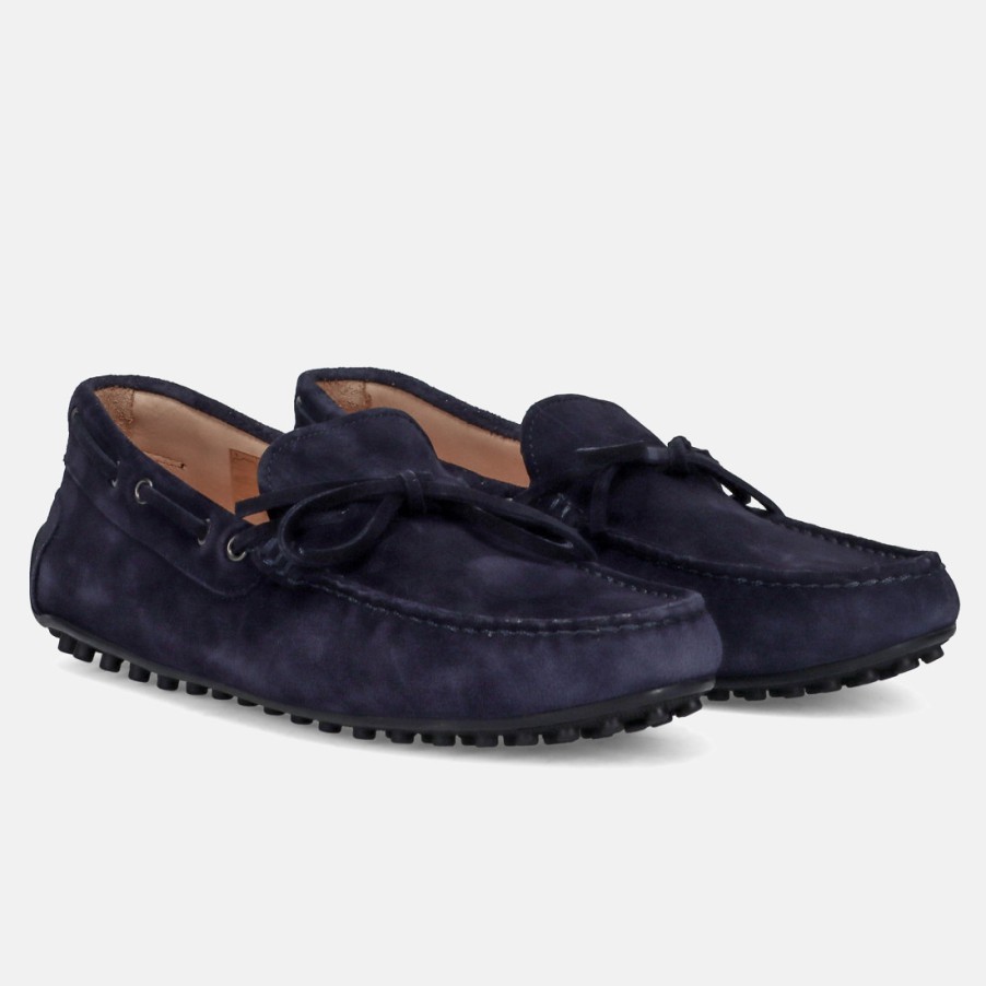 Manner SANGIORGIO Slipper | Rossano Bisconti Mokassin Aus Weichem Blauem Wildleder