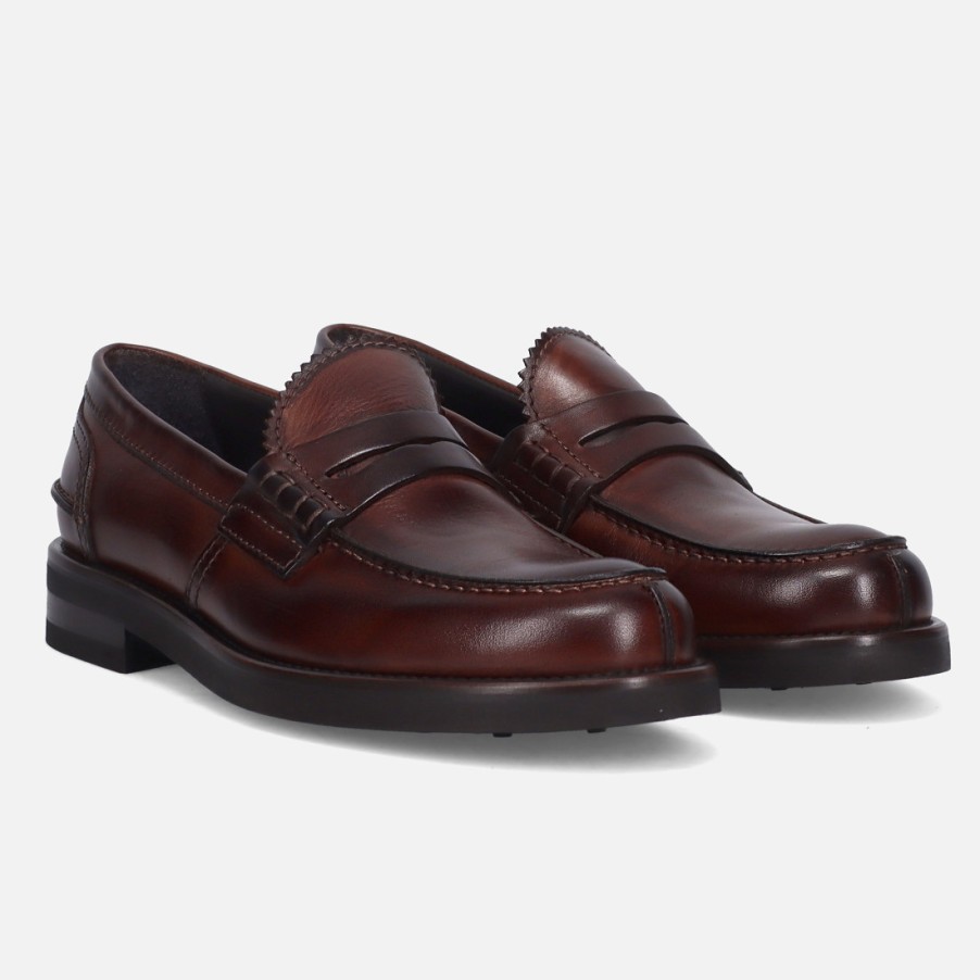 Manner SANGIORGIO Slipper | Jerold Wilton College-Loafer Aus Weichem Braunem Leder