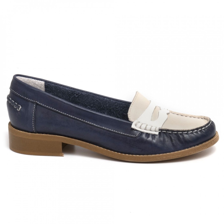 Frauen SANGIORGIO Slipper | Damen-Mokassins Aus Blauem Und Beigem Sangiorgio-Leder