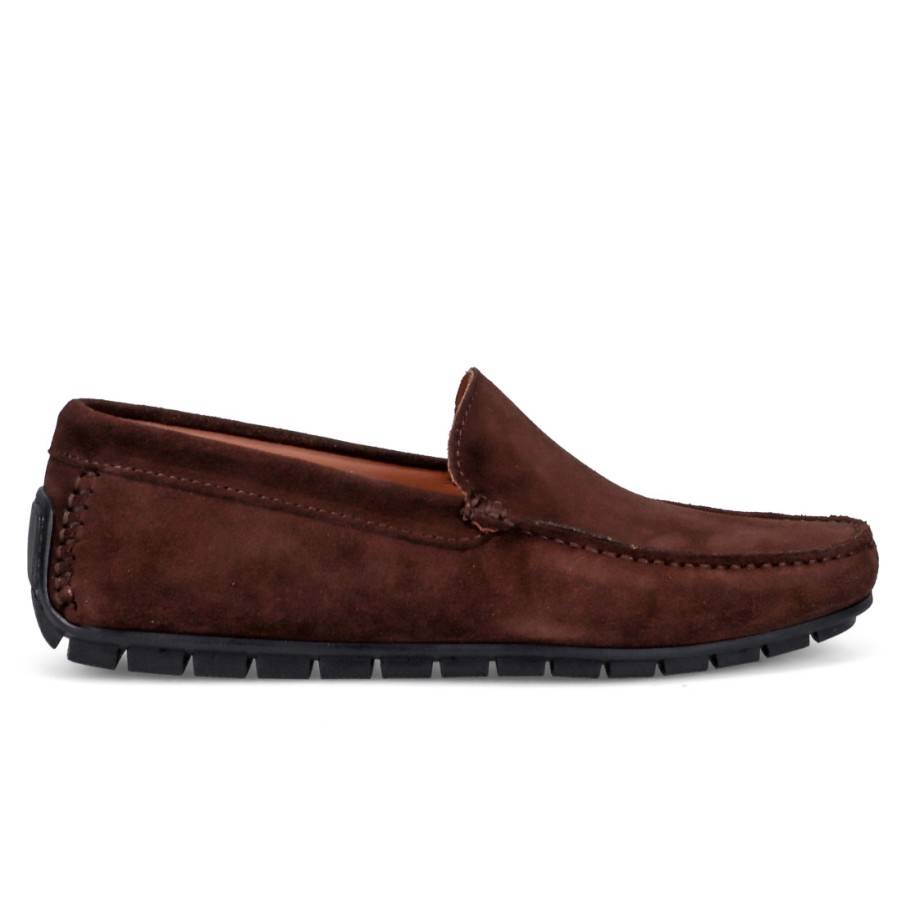 Manner SANGIORGIO Slipper | Sangiorgio Herren-Mokassin Aus Dunkelbraunem Wildleder