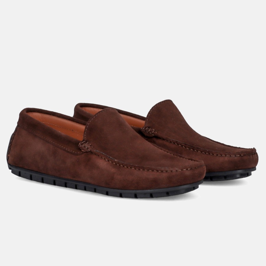 Manner SANGIORGIO Slipper | Sangiorgio Herren-Mokassin Aus Dunkelbraunem Wildleder