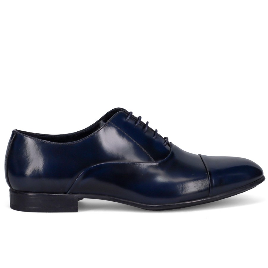 Manner SANGIORGIO Schnuren | Sangiorgio Herren-Oxford-Schuh Aus Blauem Geburstetem Leder